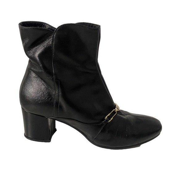 Carlo Pazolini Anke Boot Bootie Black Round Toe Side Zip Block Heel Gold… - Picture 2 of 13